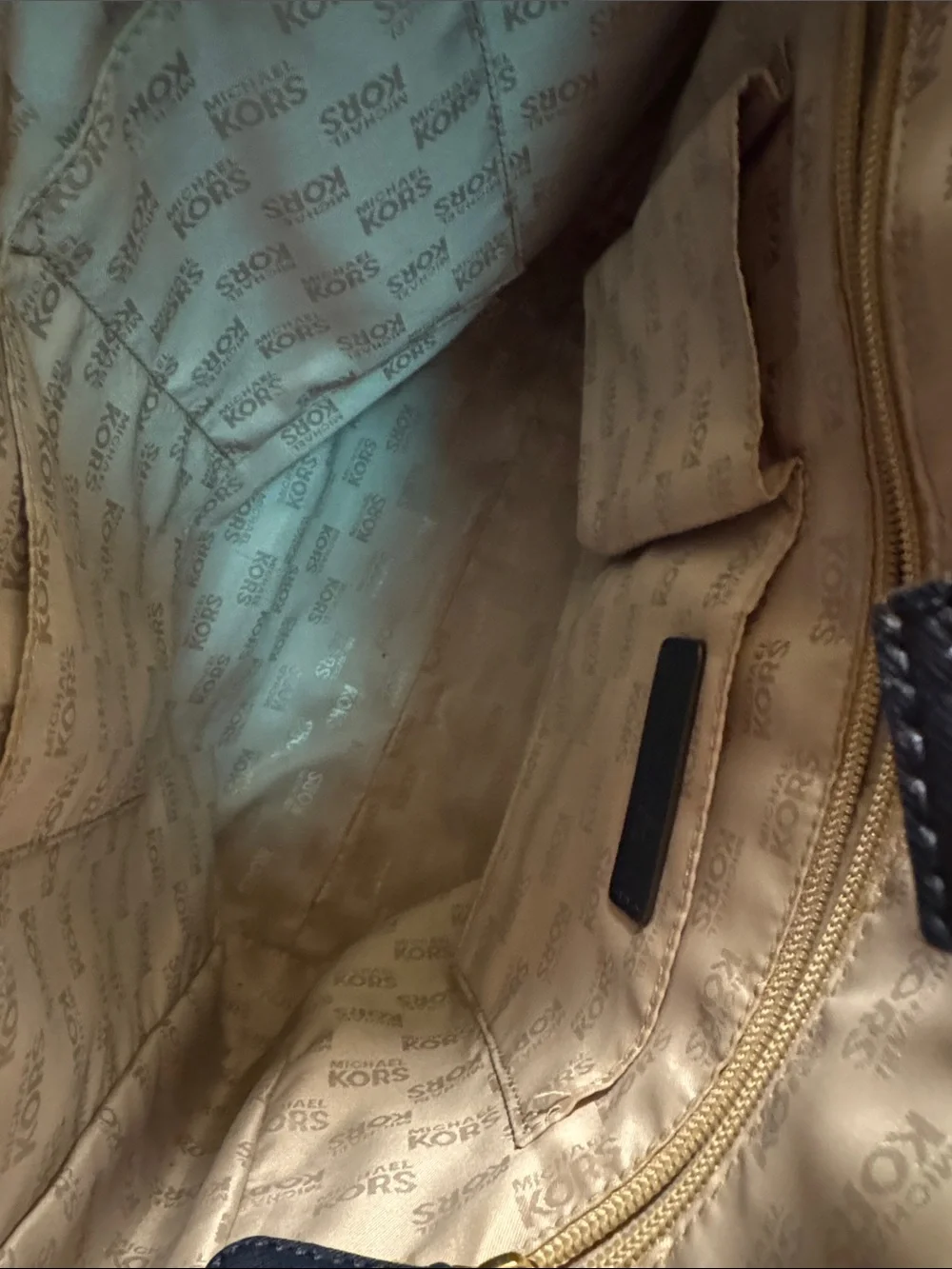 Michael Kors Navy Leather Saffiano Tote with Gold Hardware
